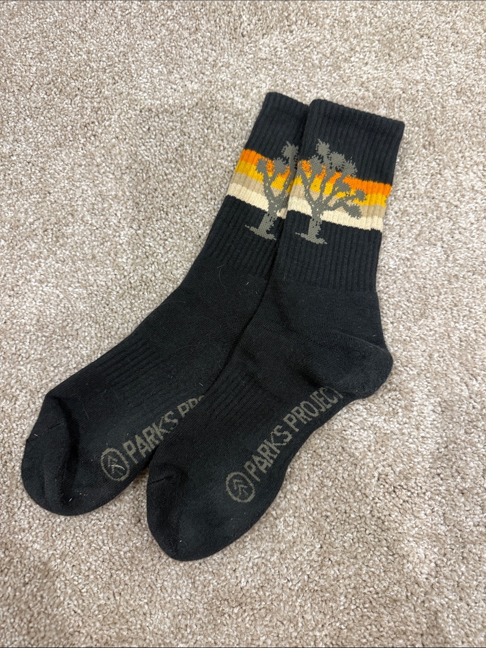 Parks Project Black Crew Socks with Sunset Stripe Joshua Tree